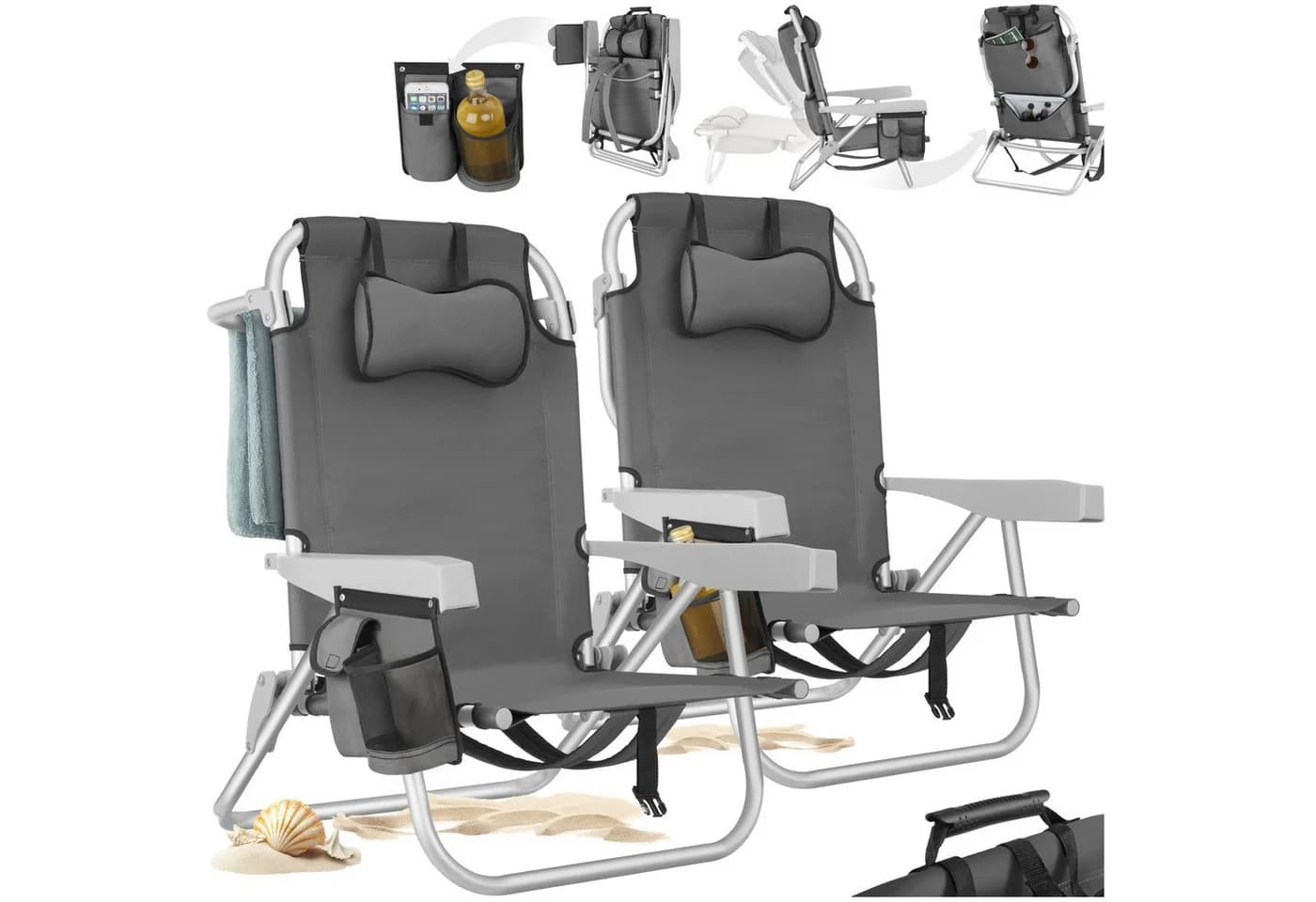 tectake Aluminium Strandstuhl klappbar mit Rucksackfunktion - Bild 3