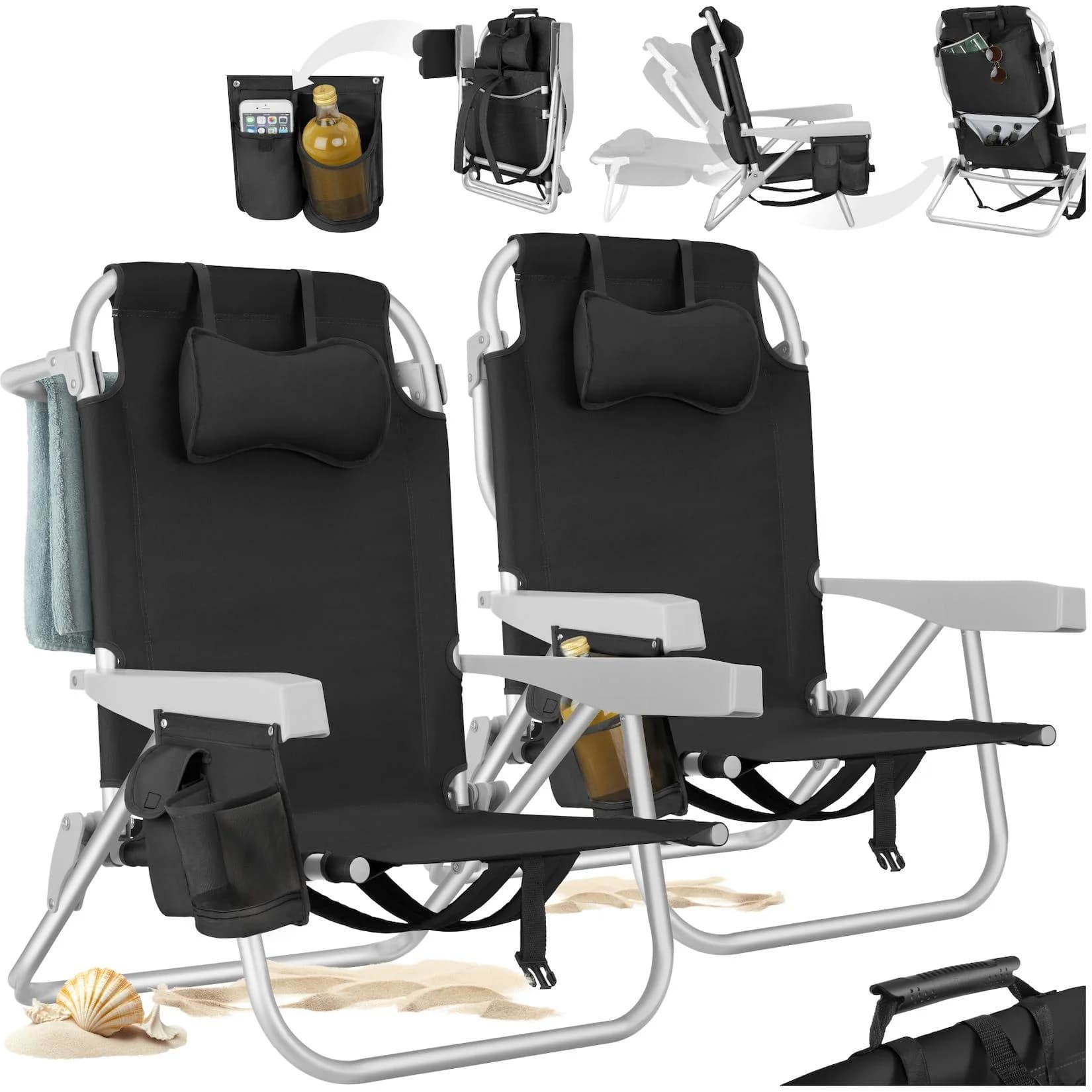 TecTake Aluminium Strandstuhl klappbar mit Rucksackfunktion