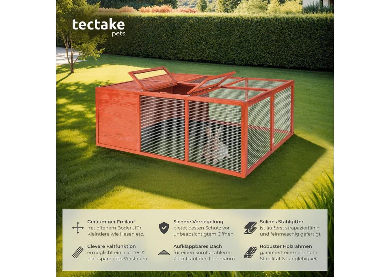 tectake Kleintierstall Hasenstall Murphy faltbar mit Dachöffnung 150x103x53cm