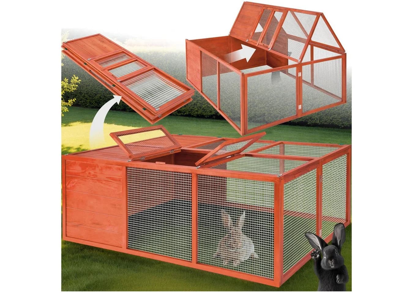 tectake Kleintierstall Hasenstall Murphy faltbar mit Dachöffnung 150x103x53cm - Bild 2