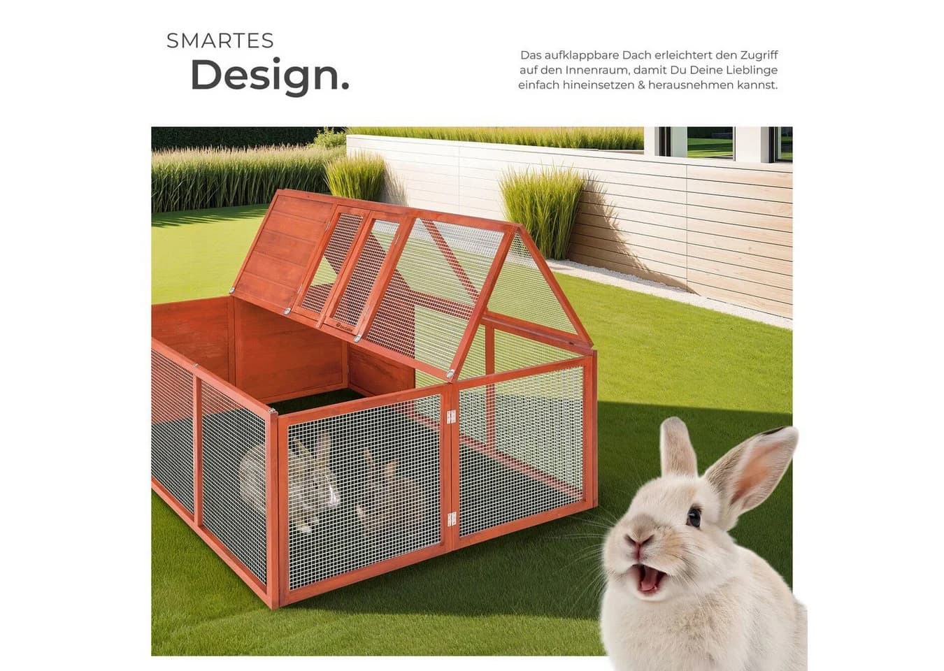 tectake Kleintierstall Hasenstall Murphy faltbar mit Dachöffnung 150x103x53cm - Bild 3