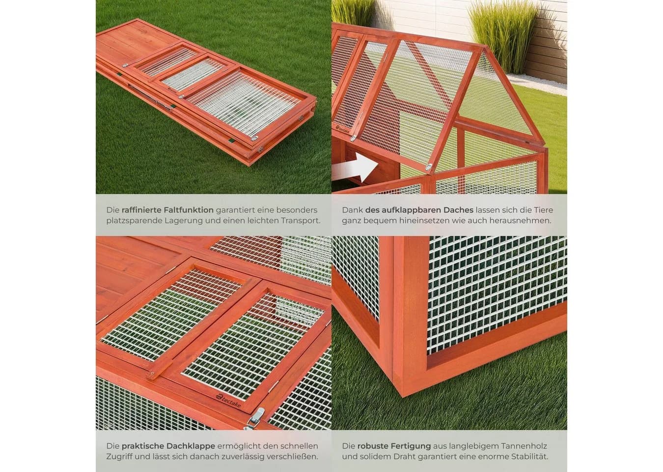 tectake Kleintierstall Hasenstall Murphy faltbar mit Dachöffnung 150x103x53cm - Bild 4