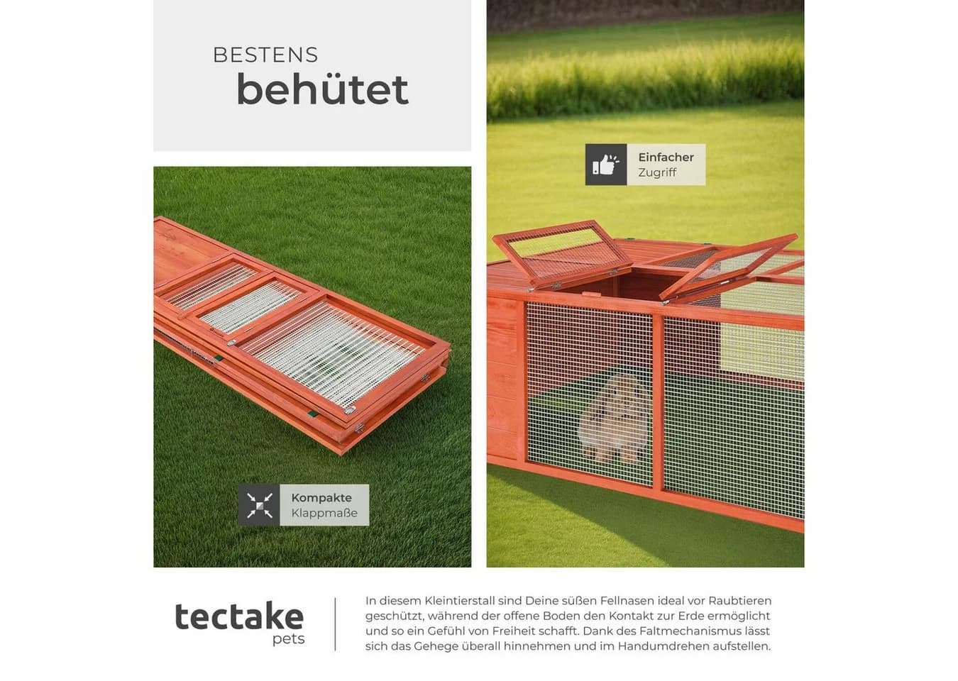 tectake Kleintierstall Hasenstall Murphy faltbar mit Dachöffnung 150x103x53cm - Bild 5