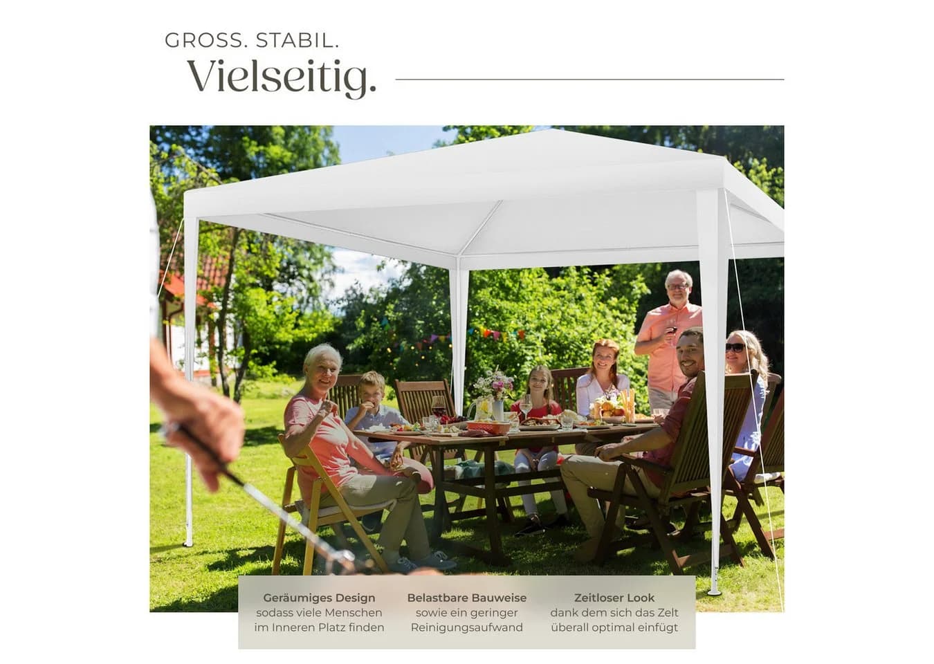 tectake Pavillon Partyzelt Barinas 3x3m Wasserdicht mit Seitenteilen - Bild 3