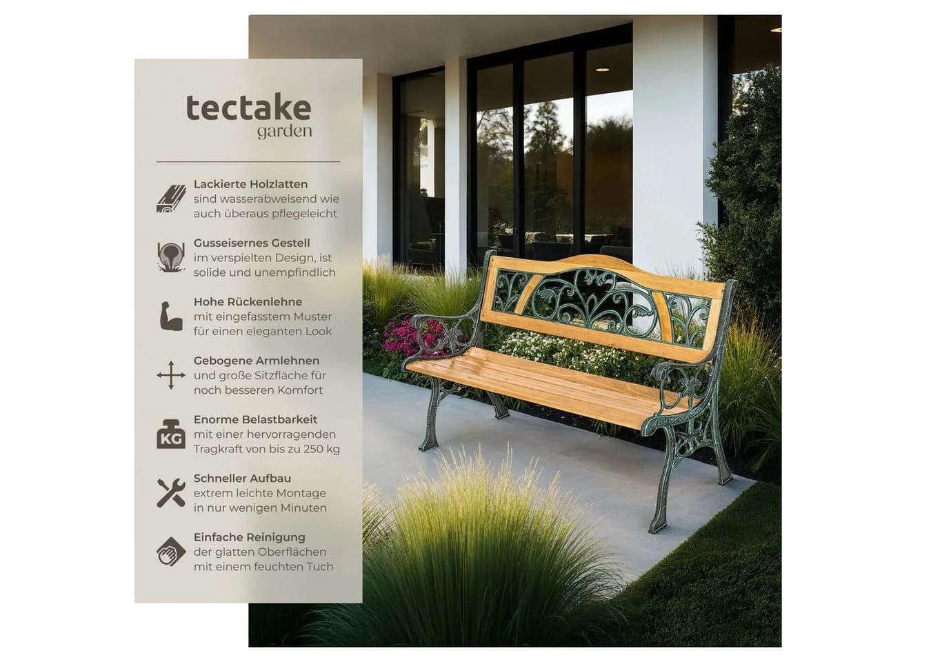 tectake Gartenbank Kathi 2-Sitzer Holz Gusseisen