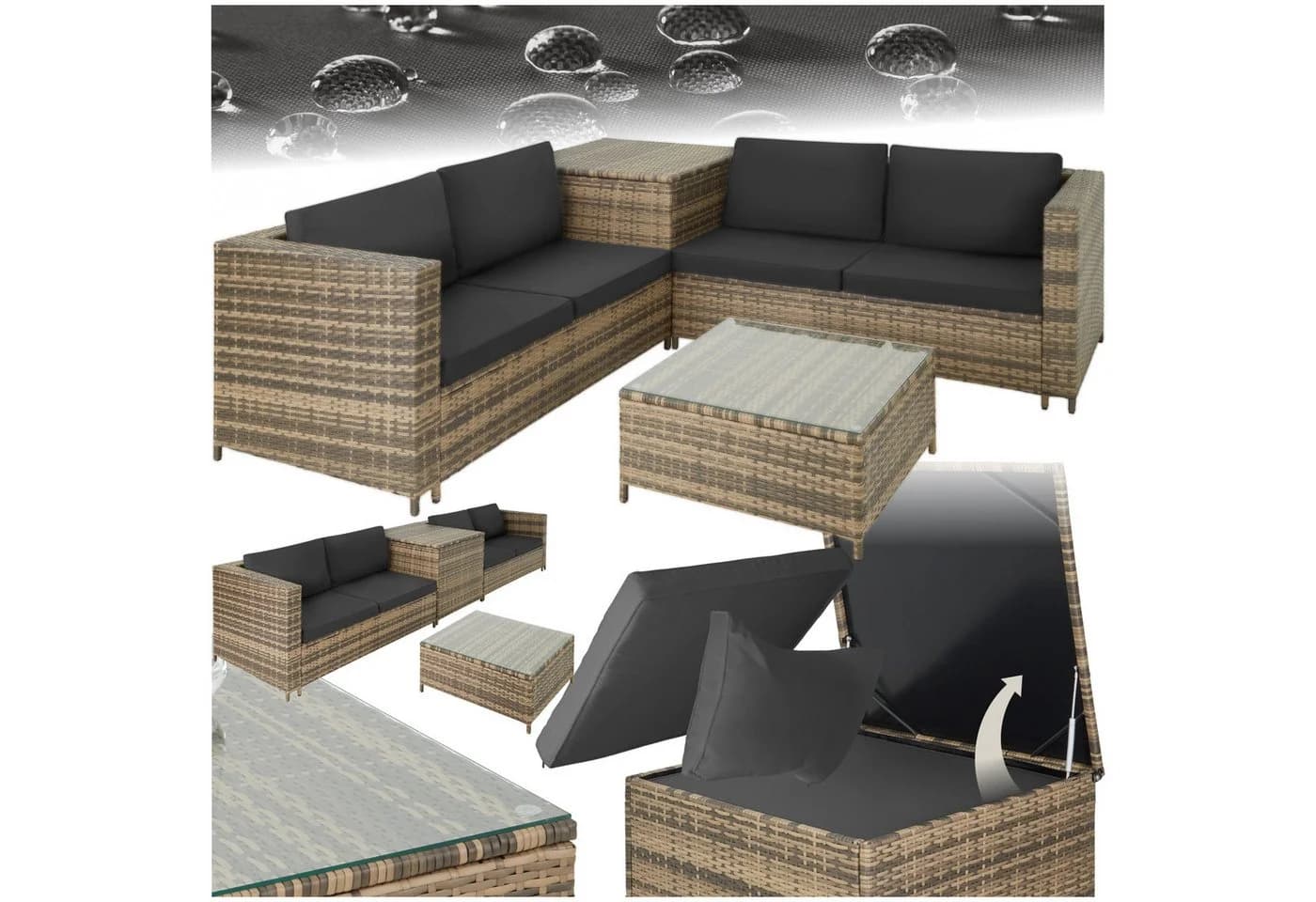 tectake Loungeset Rattan Lounge 5-tlg. Robustes Gestell - Bild 2