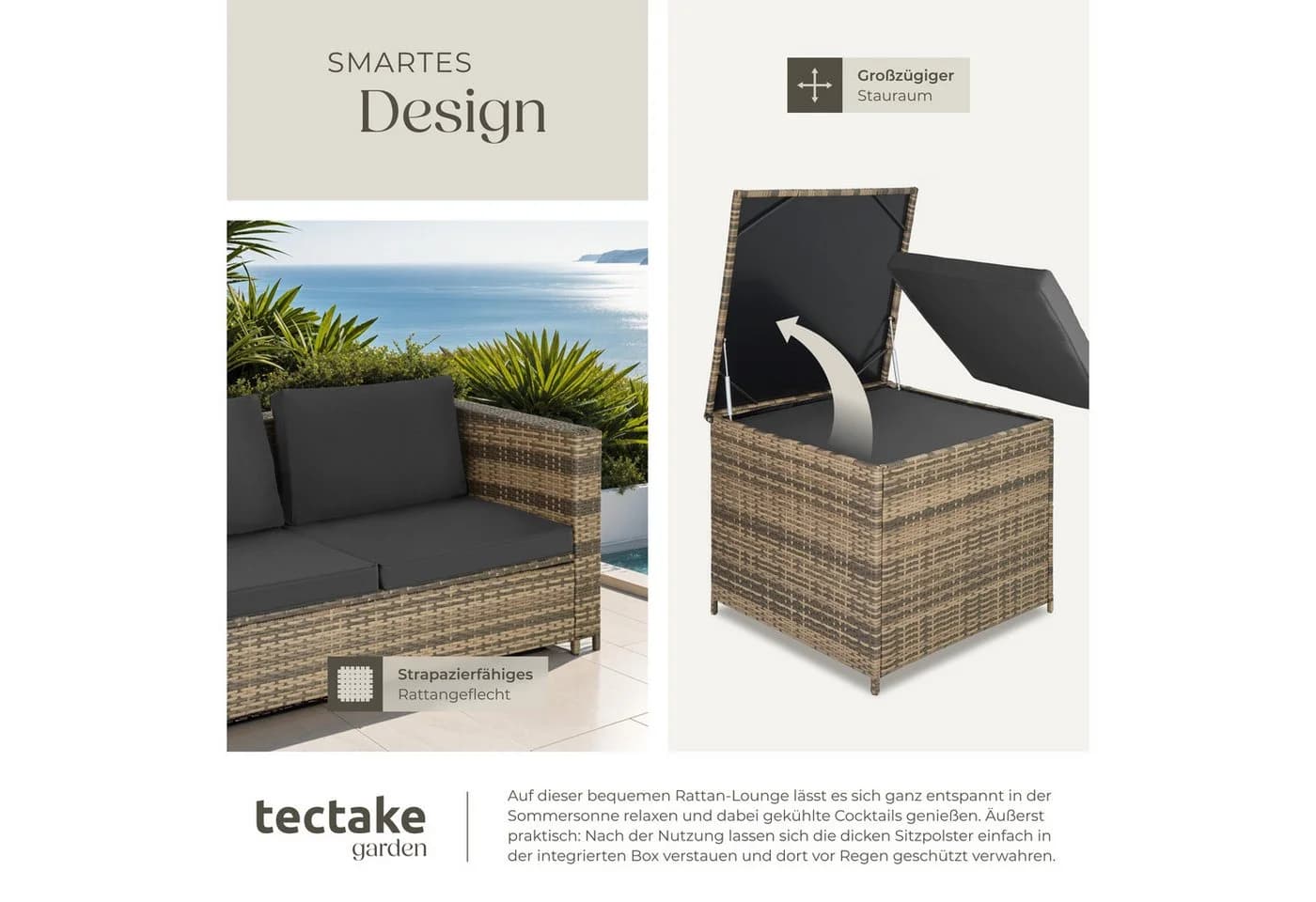 tectake Loungeset Rattan Lounge 5-tlg. Robustes Gestell - Bild 4