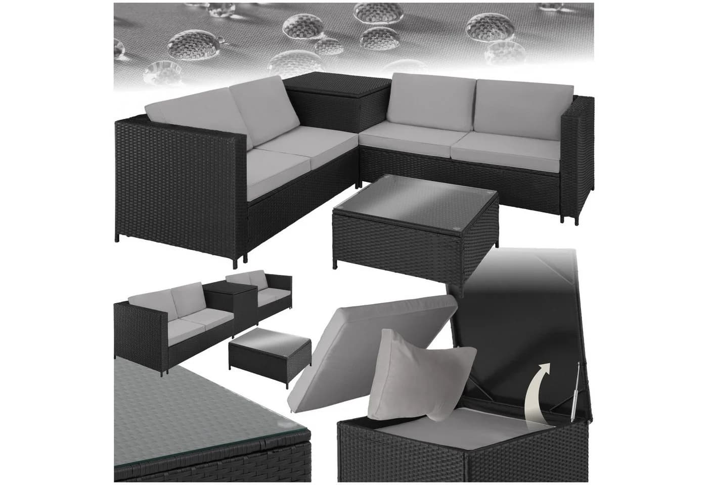 tectake Loungeset Rattan Sitzgruppe 5-tlg. Schwarz/Grau - Bild 2