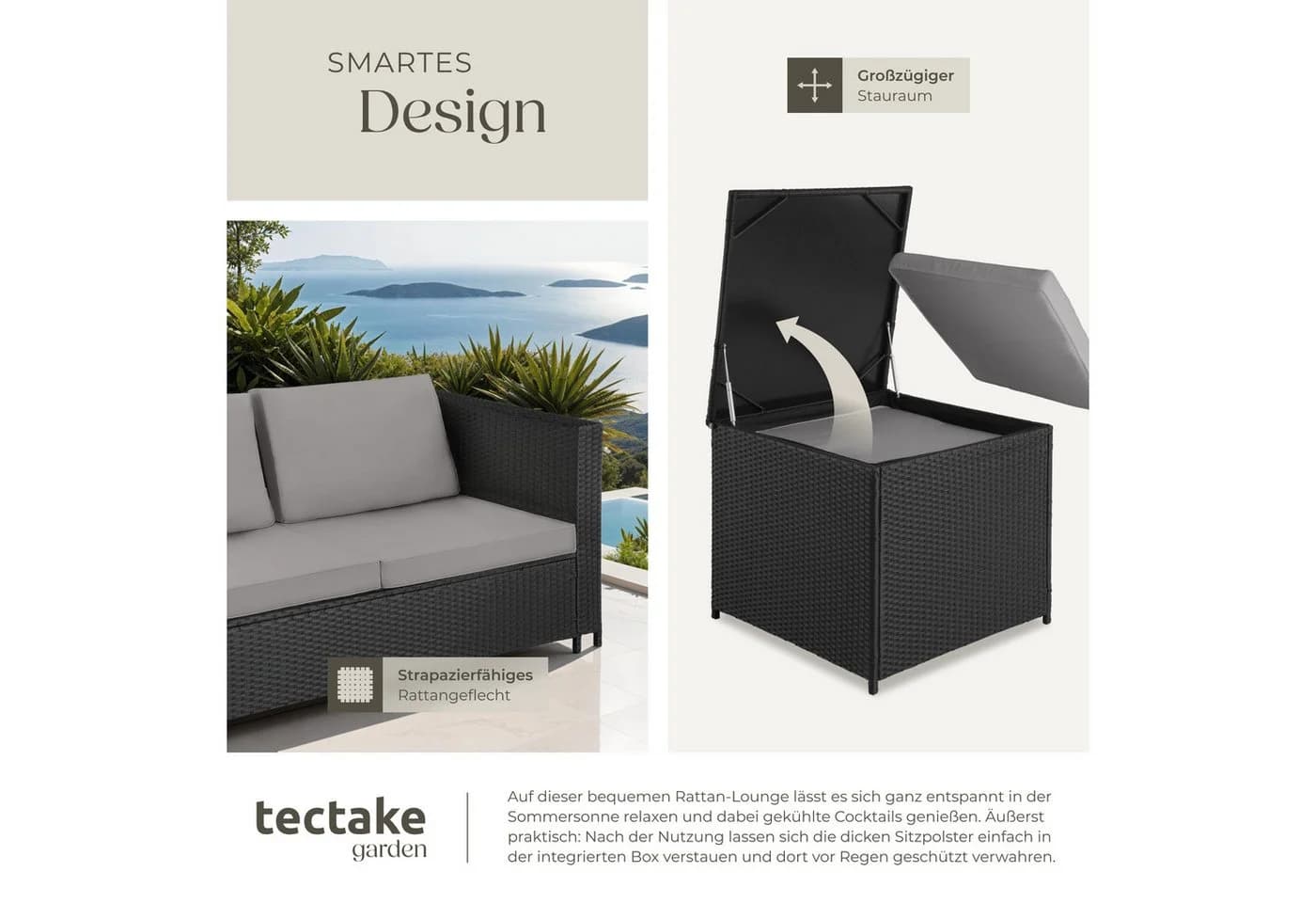 tectake Loungeset Rattan Sitzgruppe 5-tlg. Schwarz/Grau - Bild 4