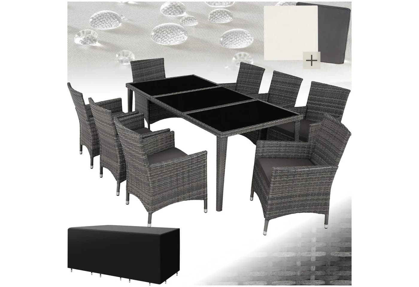 tectake Gartenlounge Menorca 9-tlg. Grau Aluminium Polyrattan mit Glas - Bild 2