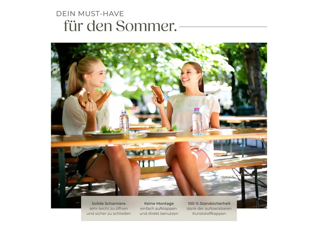 TECTAKE Bierzeltgarnitur Ludwig 3-tlg. mit Sonnenschirmhalterung - Bild 3