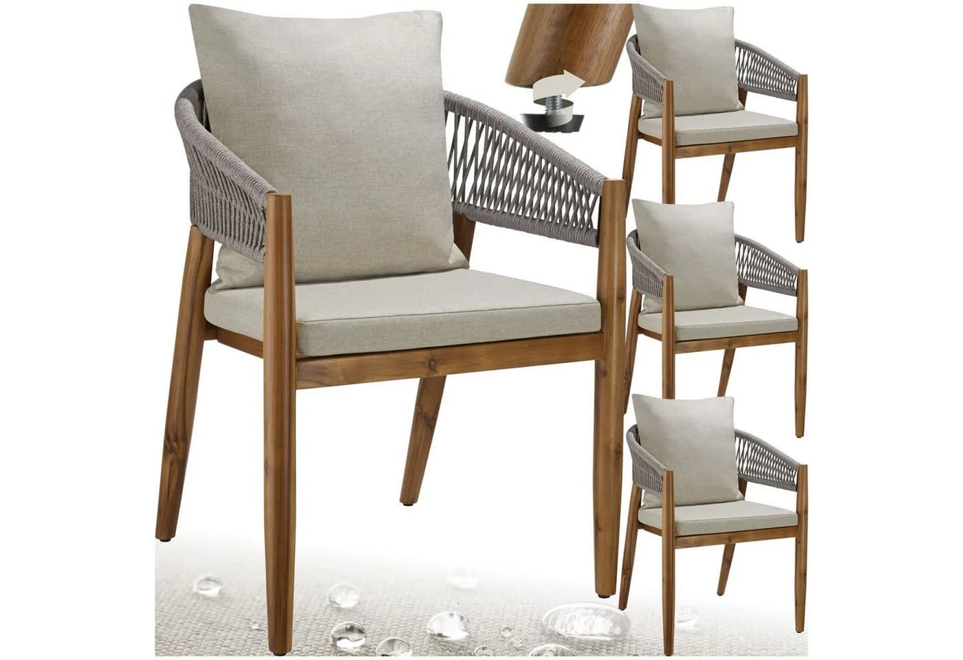 TECTAKE Gartenstuhl Manacor Akazienholz Grau/Beige 4er Set - Bild 2