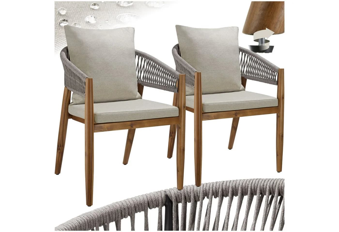 TECTAKE Gartenstuhl Manacor Akazienholz Grau/Beige wetterfest - Bild 2