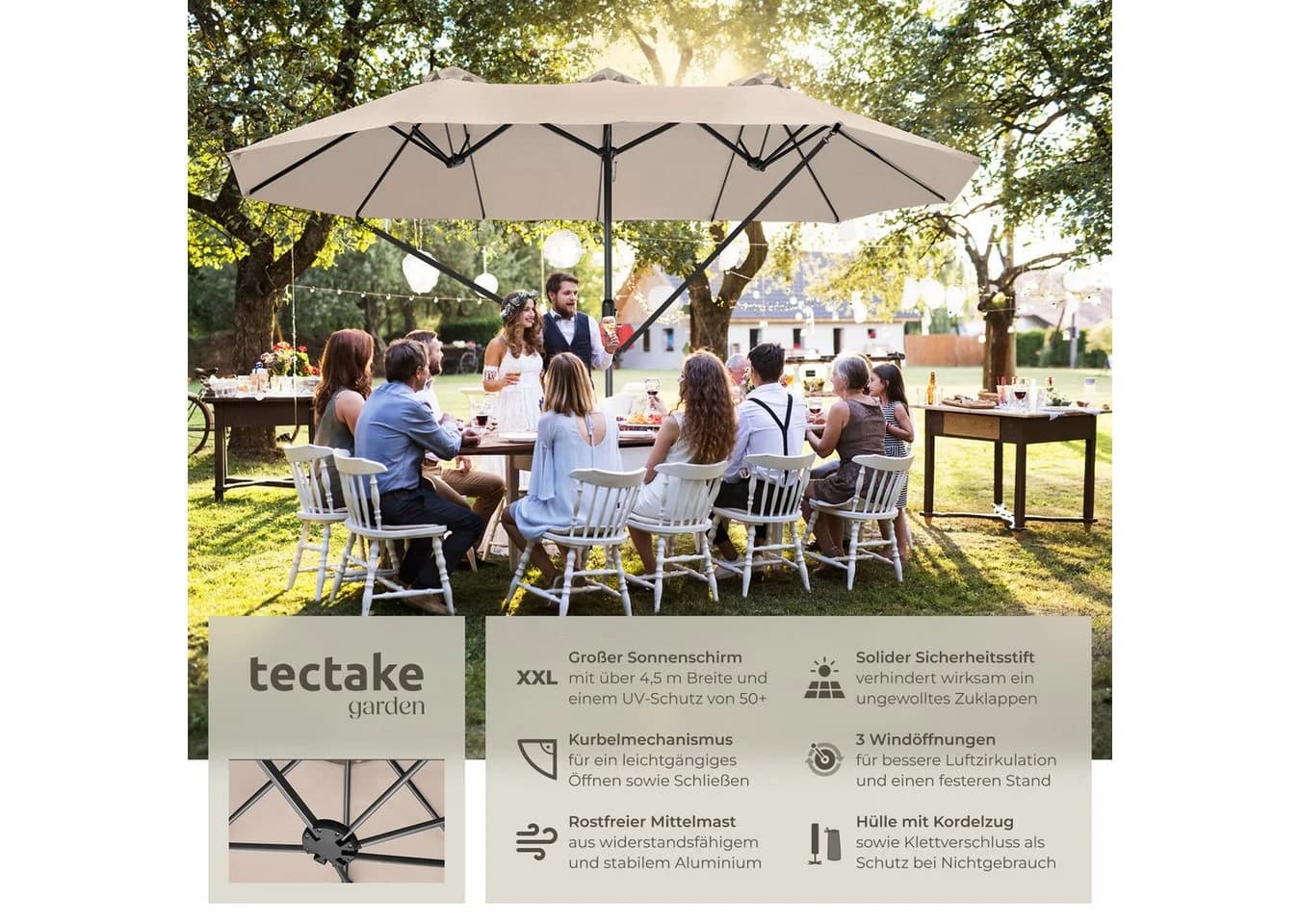 TECTAKE Sonnenschirm Silia Beige UV-Schutz 50+ höhenverstellbar
