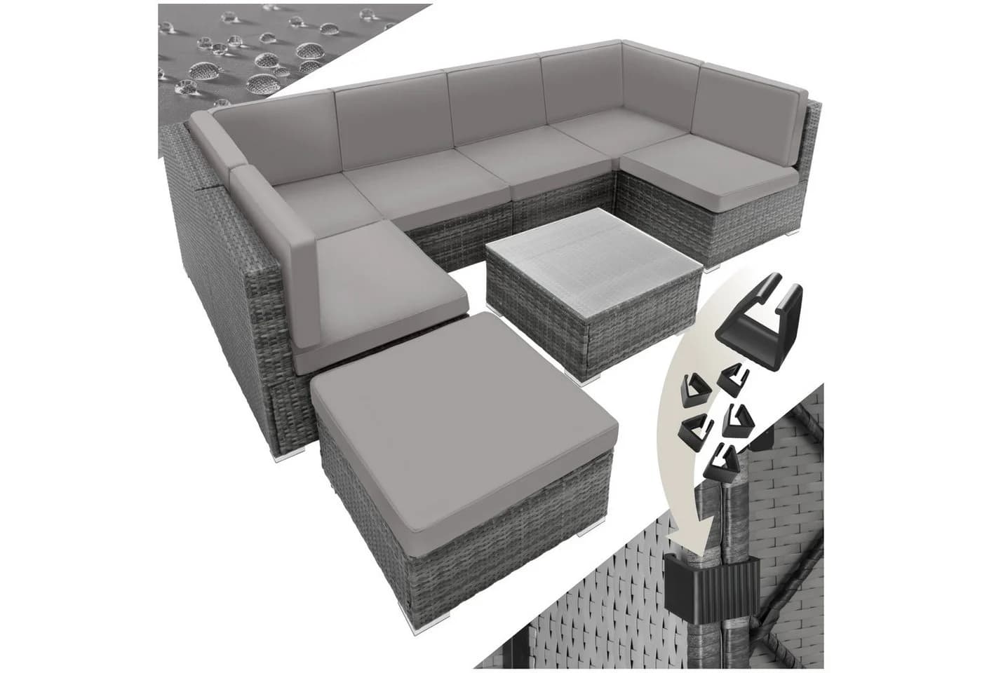 tectake Loungeset Rattan Lounge 8-tlg. Grau mit Kissen - Bild 2