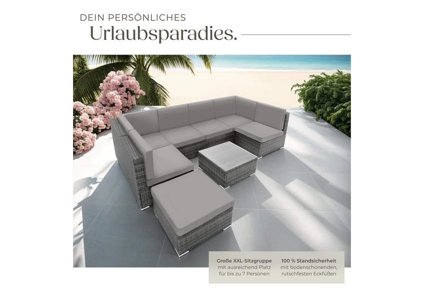 tectake Loungeset Rattan Lounge 8-tlg. Grau mit Kissen - Bild 4