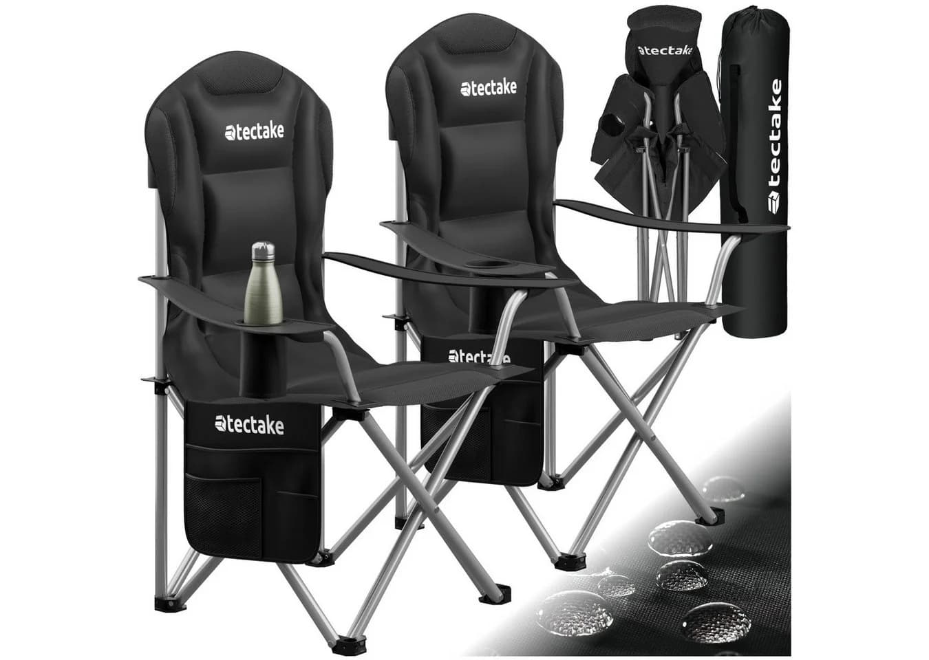 tectake Campingstuhl Gepolstert Schwarz 2er Set Faltbar - Bild 2