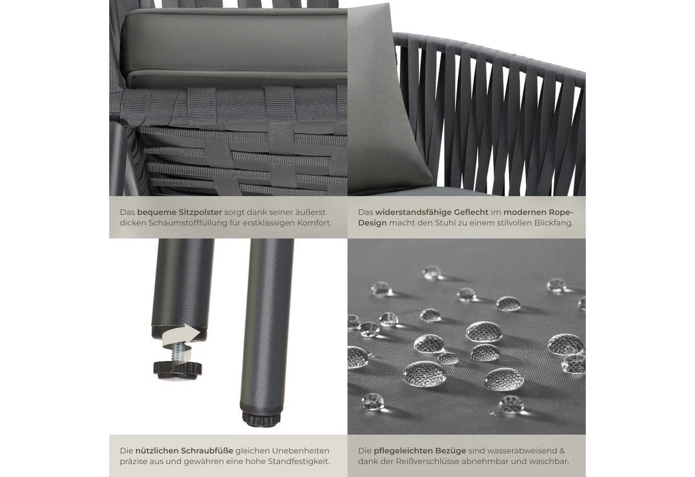 tectake Gartenstuhl Stuhlset 6 St. Pulverbeschichteter Stahl - Bild 5
