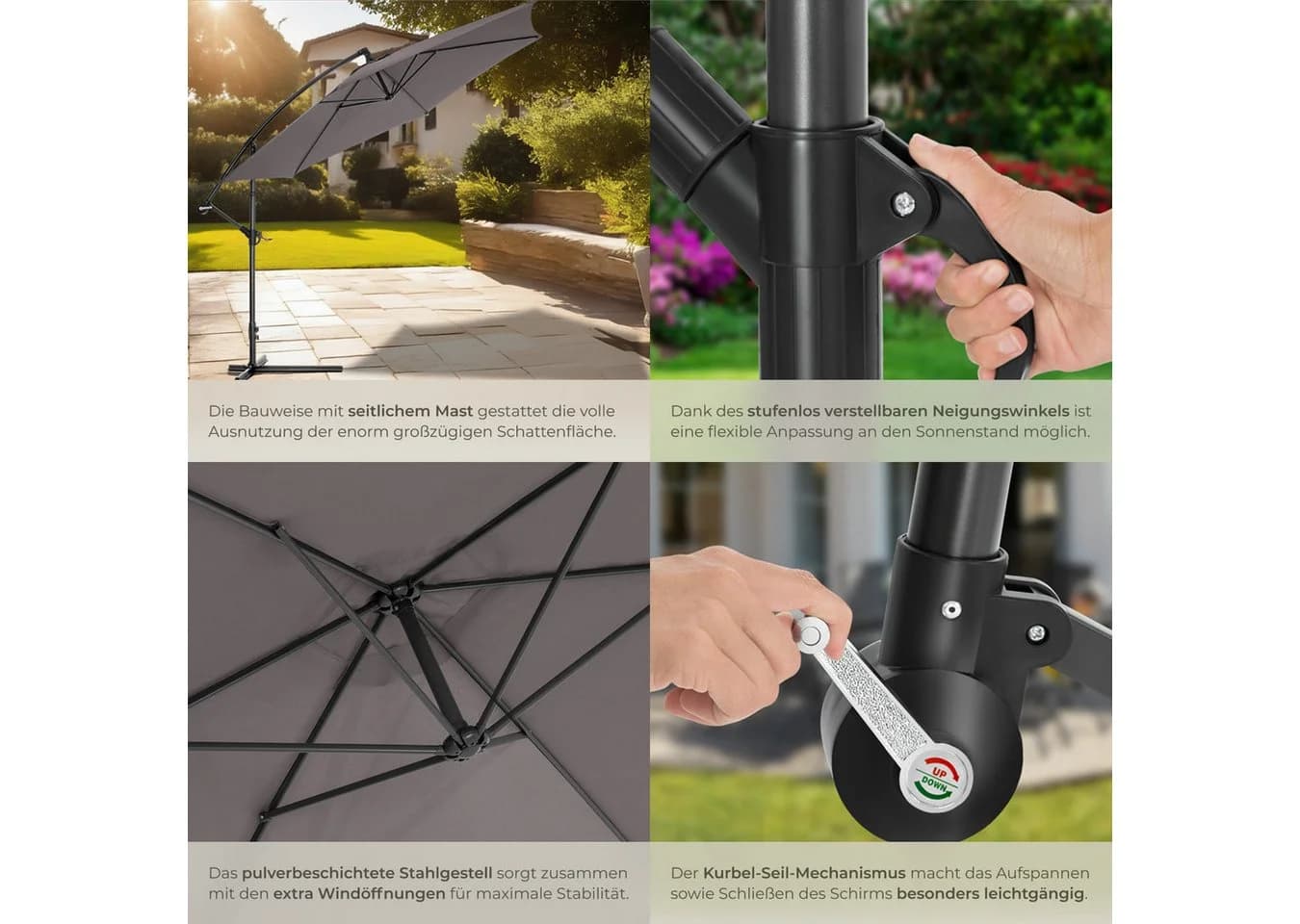tectake Ampelschirm Sonnenschirm 350 cm - Bild 4