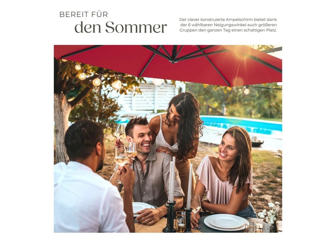 TECTAKE Ampelschirm Daria Weinrot mit Winddach & Fußpedal - Bild 3