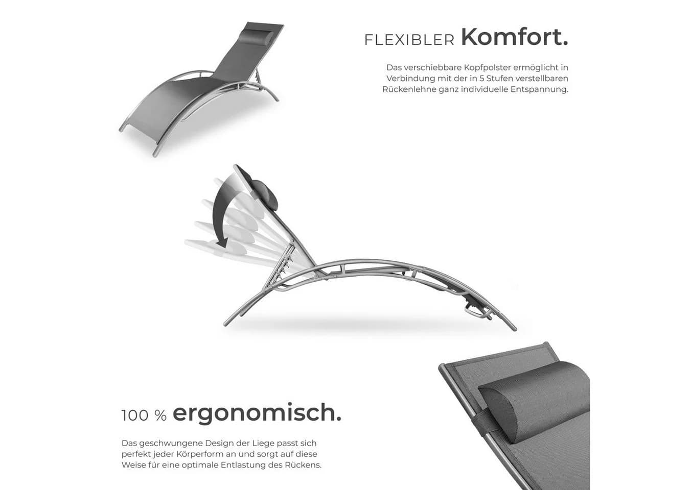 tectake Gartenliege Aluminium Sonnenliege Grau 180x59x50cm - Bild 3