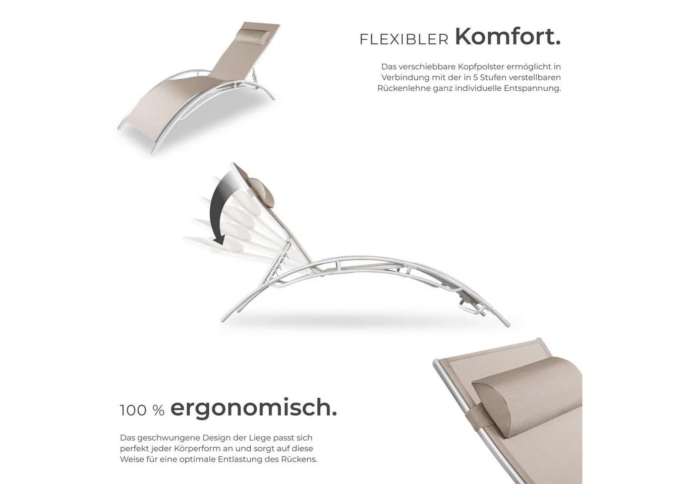 tectake Gartenliege Aluminium Sonnenliege Beige 2 St. - Bild 3