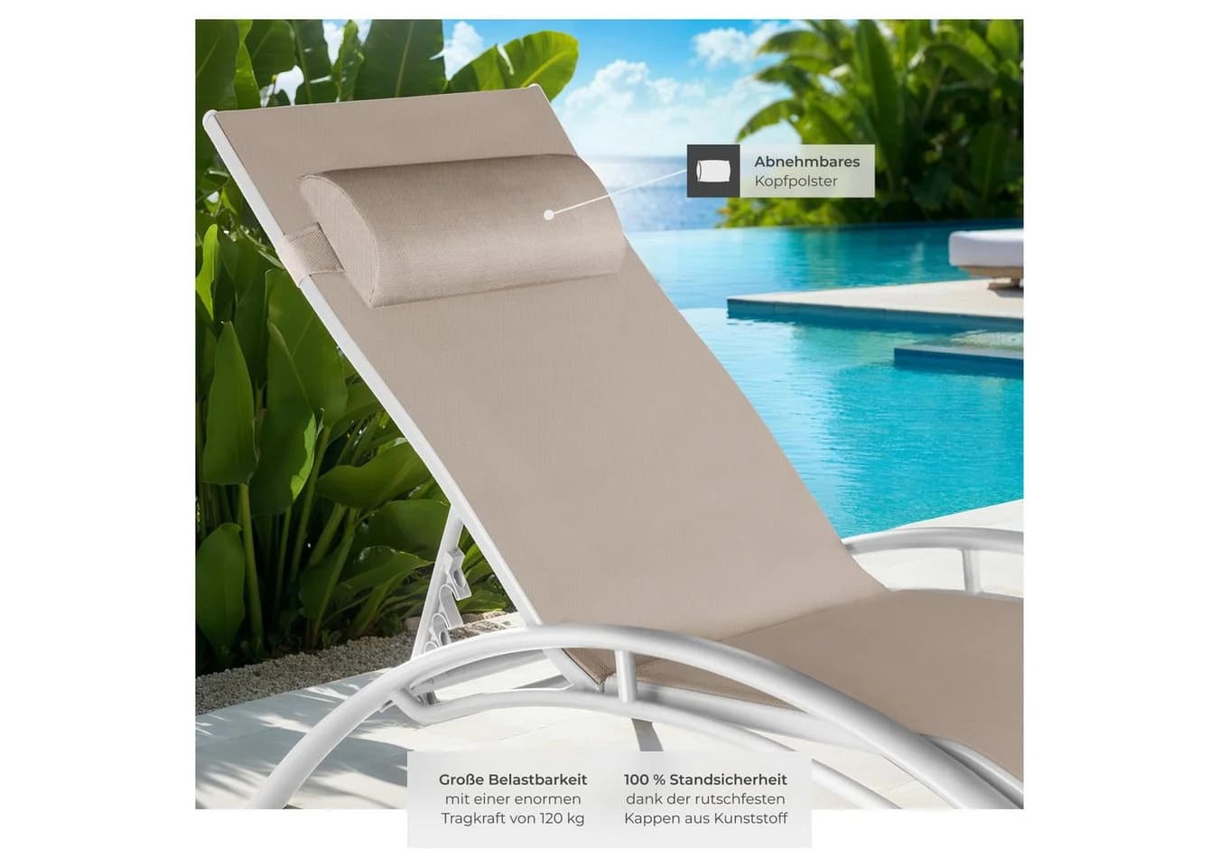 tectake Gartenliege Aluminium Sonnenliege Beige 2 St. - Bild 4