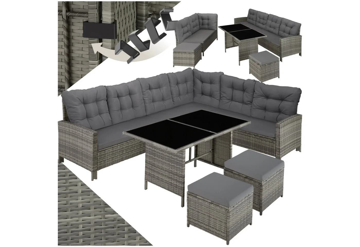 Tectake Loungeset Rattan Lounge 6-tlg. Grau - Bild 2