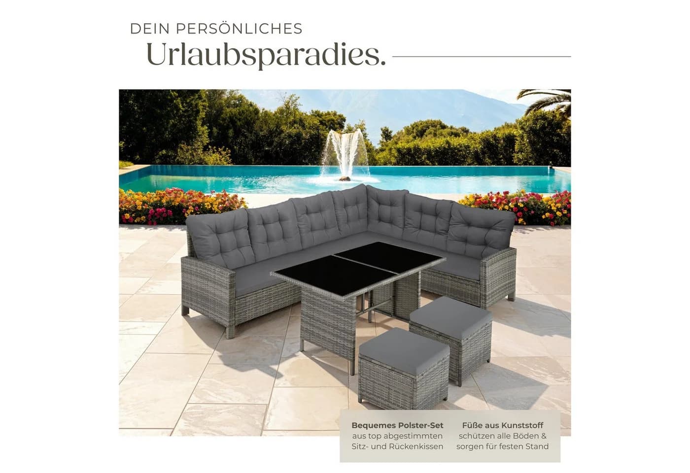 Tectake Loungeset Rattan Lounge 6-tlg. Grau - Bild 4
