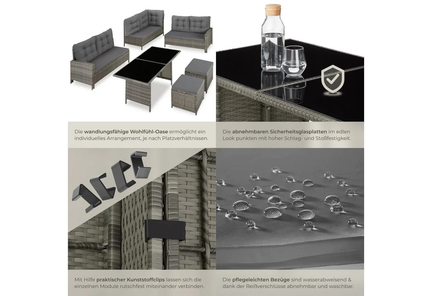 Tectake Loungeset Rattan Lounge 6-tlg. Grau - Bild 5