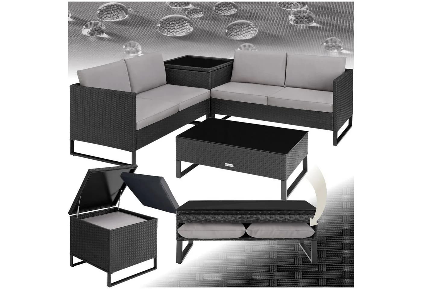tectake Rattan Sitzgruppe 4 Personen Set, Stabiles Stahlgestell - Bild 2