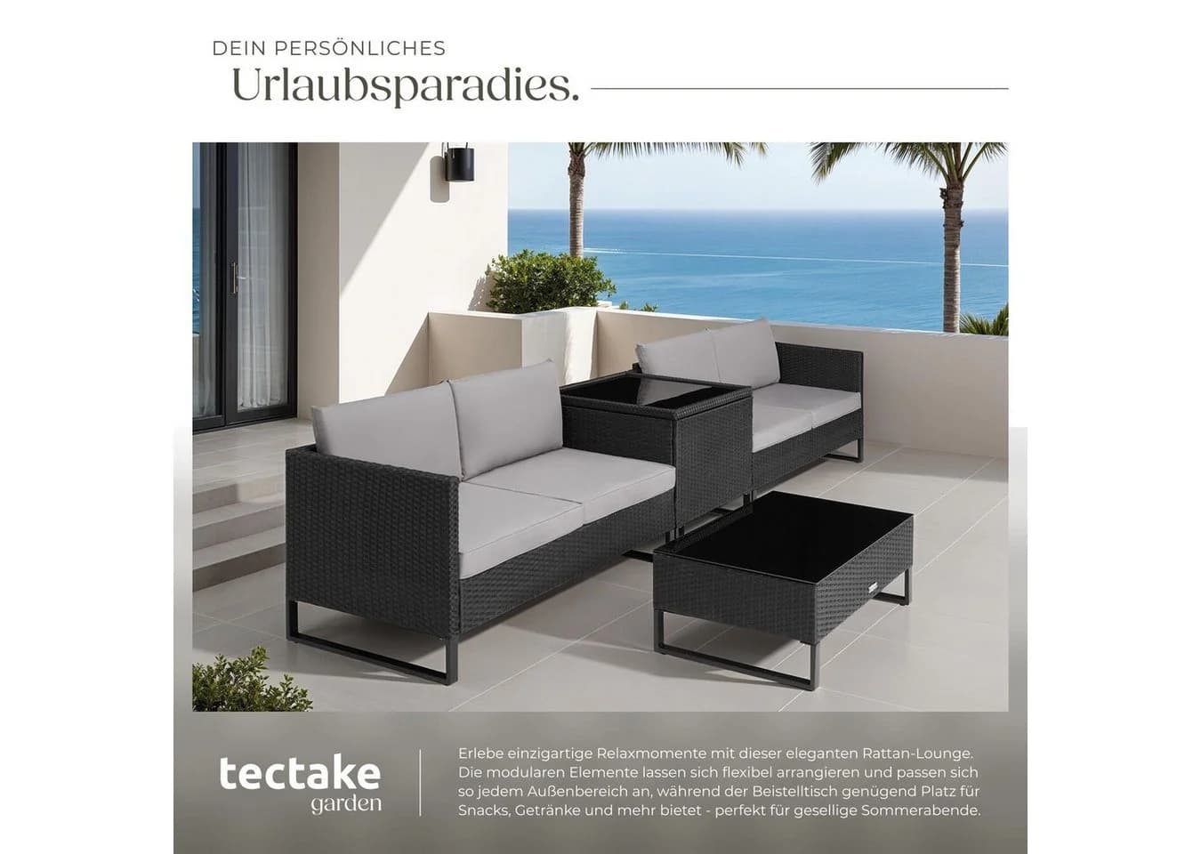 tectake Rattan Sitzgruppe 4 Personen Set, Stabiles Stahlgestell - Bild 4