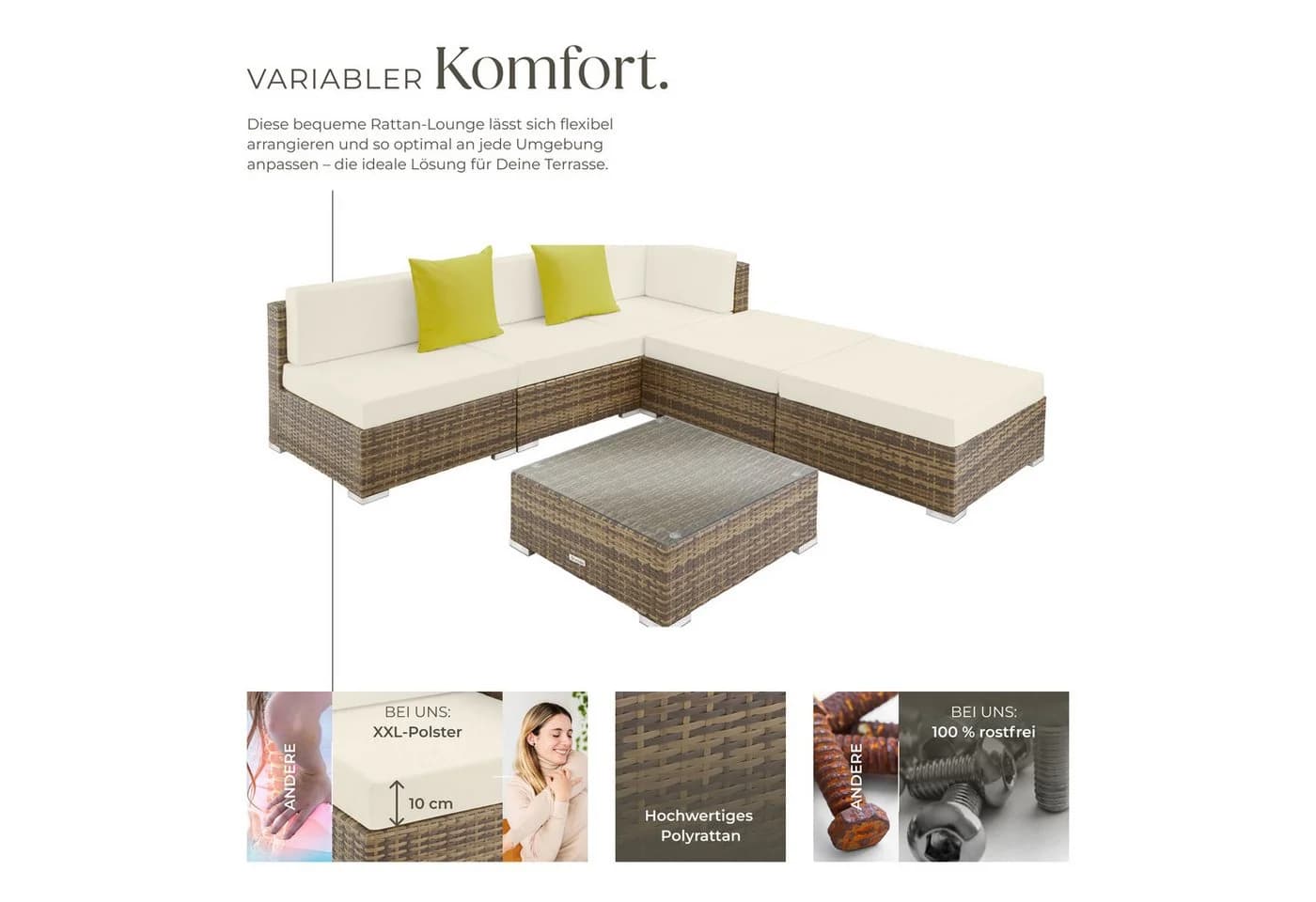 tectake Loungeset Rattan Sitzgruppe 6-tlg. Gartenlounge Paris - Bild 3