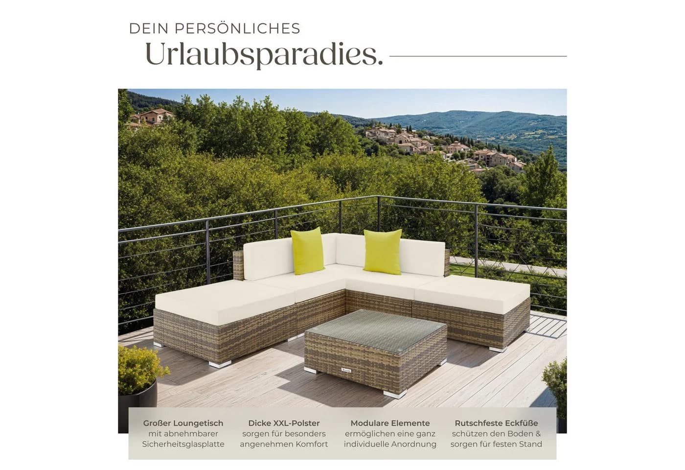 tectake Loungeset Rattan Sitzgruppe 6-tlg. Gartenlounge Paris - Bild 4