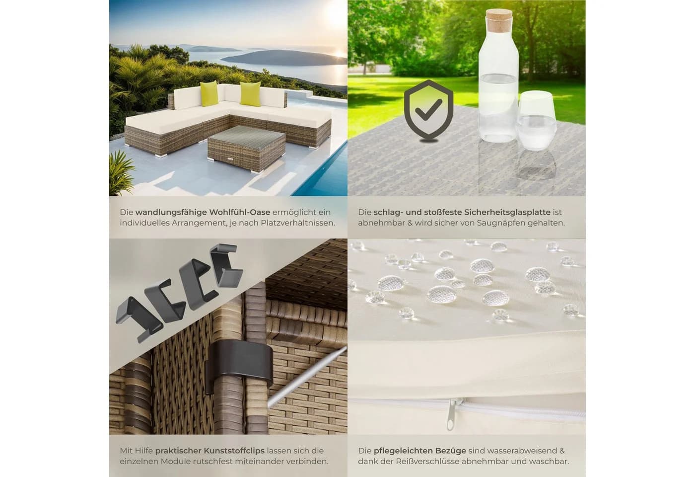 tectake Loungeset Rattan Sitzgruppe 6-tlg. Gartenlounge Paris - Bild 5