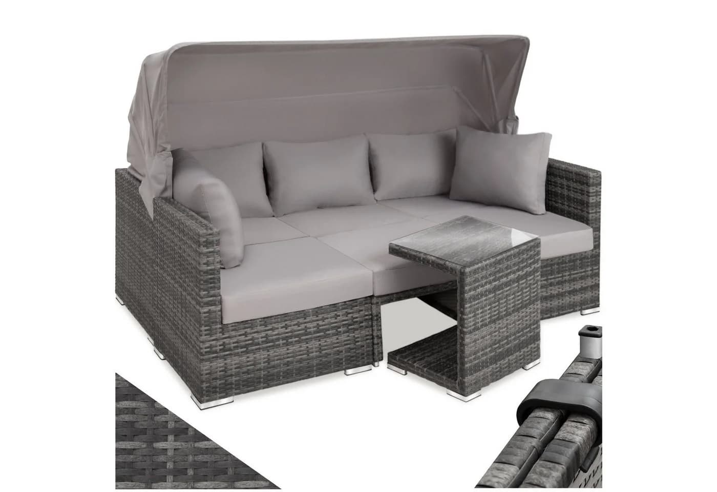 tectake Gartenlounge San Marino 7-tlg. Grau Polyrattan Aluminium - Bild 2