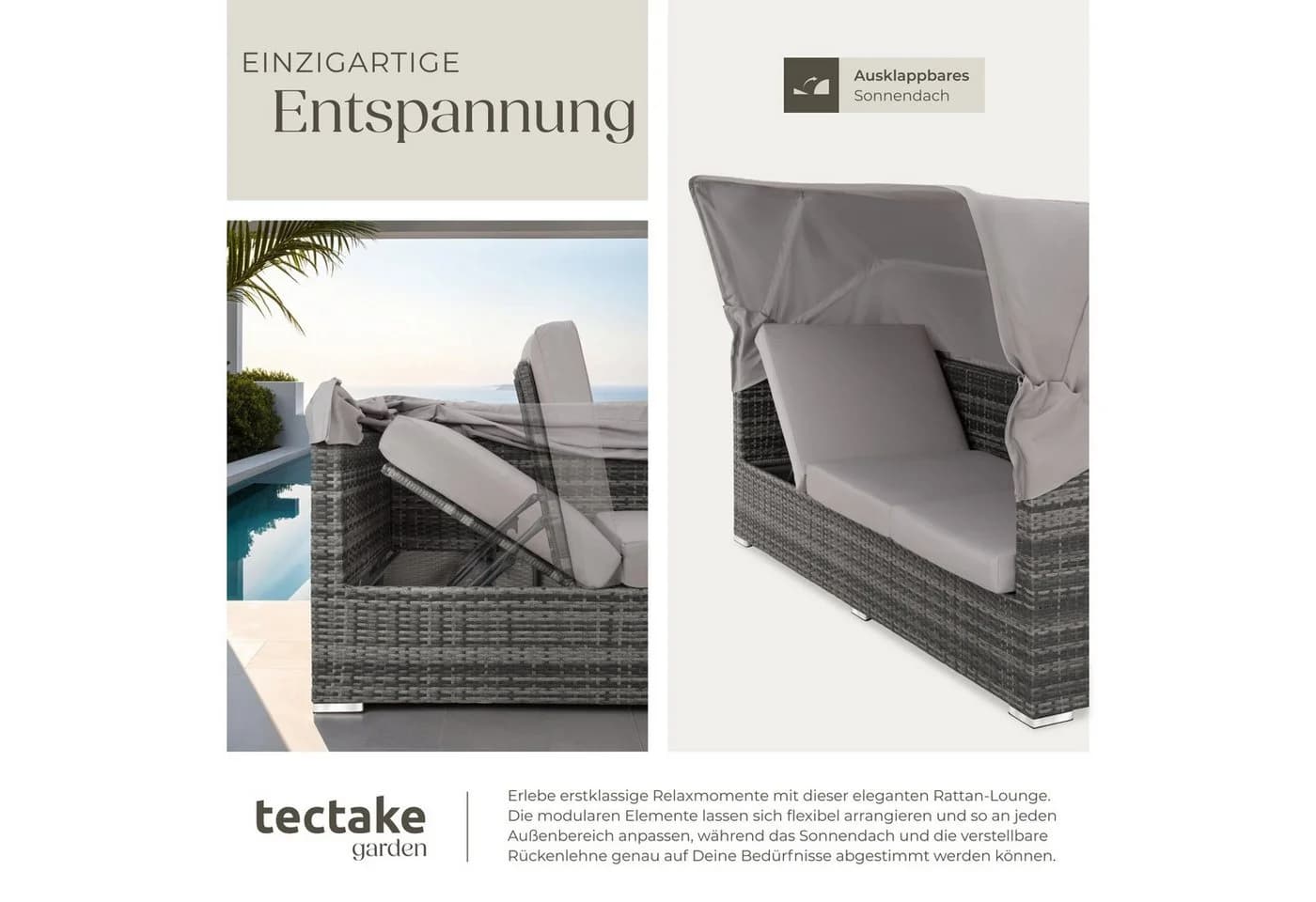 tectake Gartenlounge San Marino 7-tlg. Grau Polyrattan Aluminium - Bild 4
