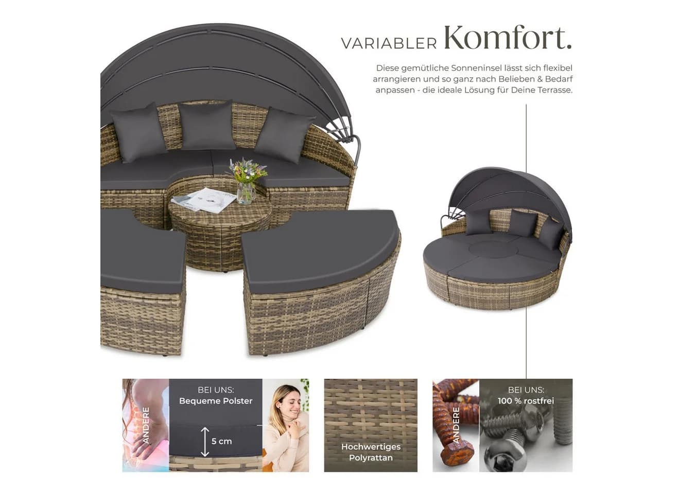 tectake Loungeset Rattan Sonneninsel Santorin UV-beständig - Bild 3