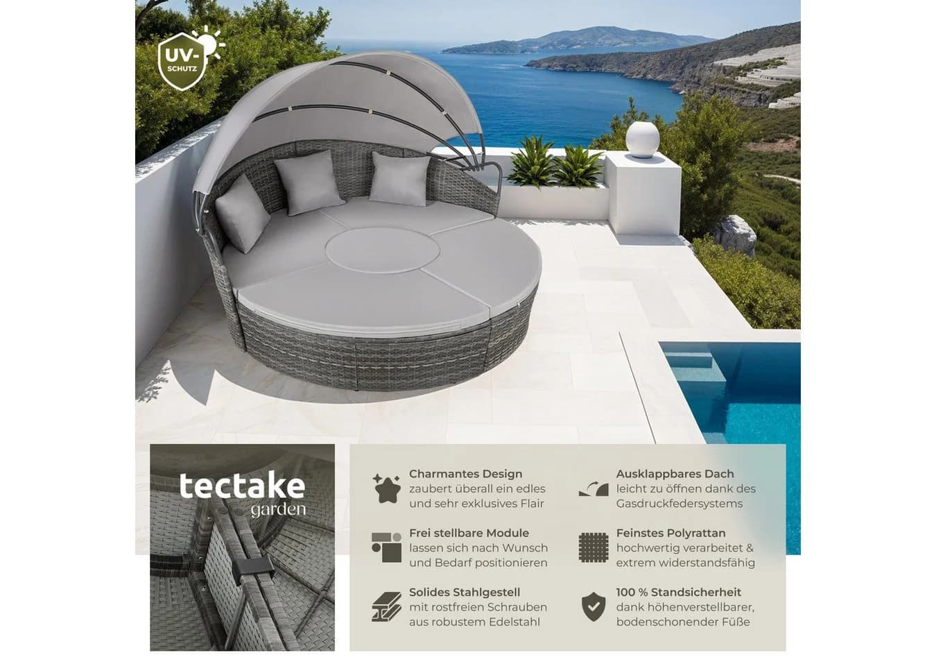Tectake Rattan Sonneninsel Santorin UV-beständig Polyrattan