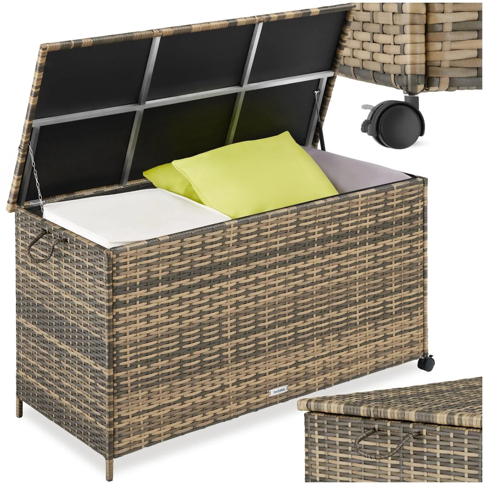 tectake Auflagenbox 253l mit Hubautomatik und Aluminiumgestell