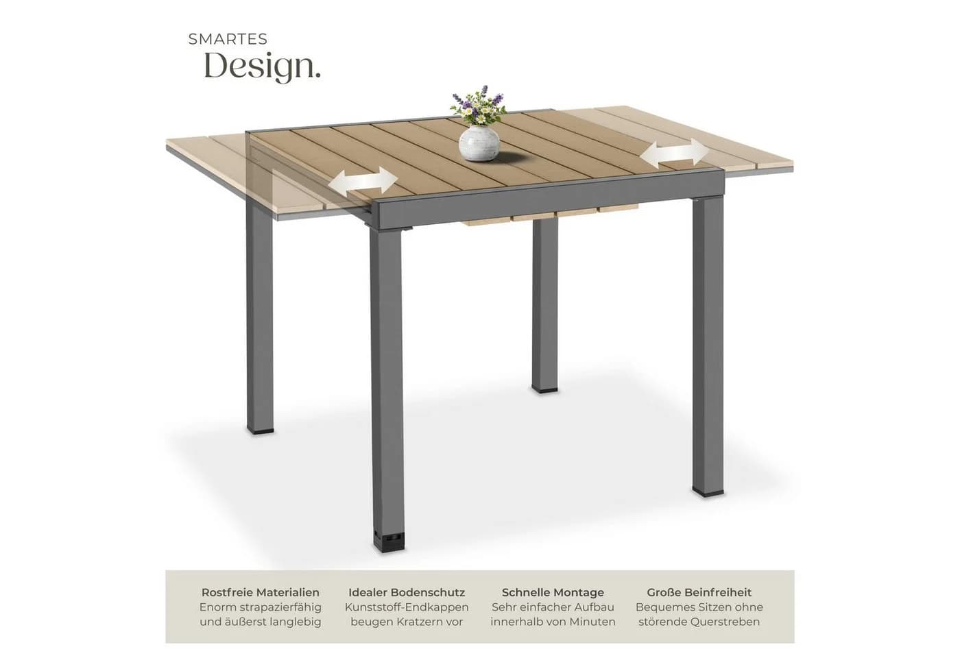 TECTAKE Gartentisch Inca aus Aluminium Schwarz/Braun ausziehbar - Bild 3
