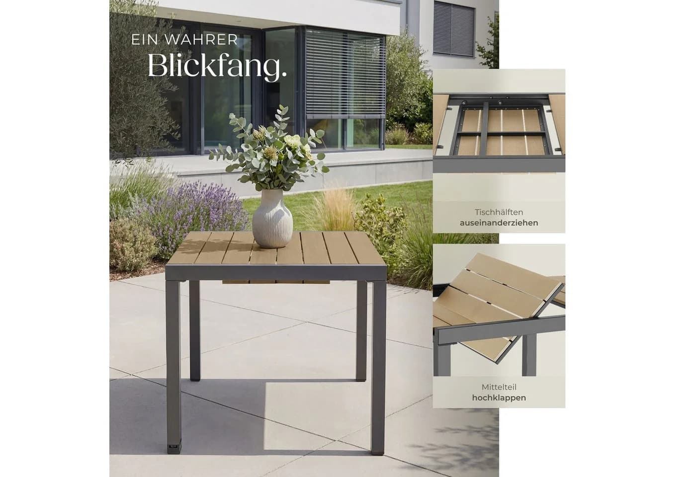 TECTAKE Gartentisch Inca aus Aluminium Schwarz/Braun ausziehbar - Bild 4