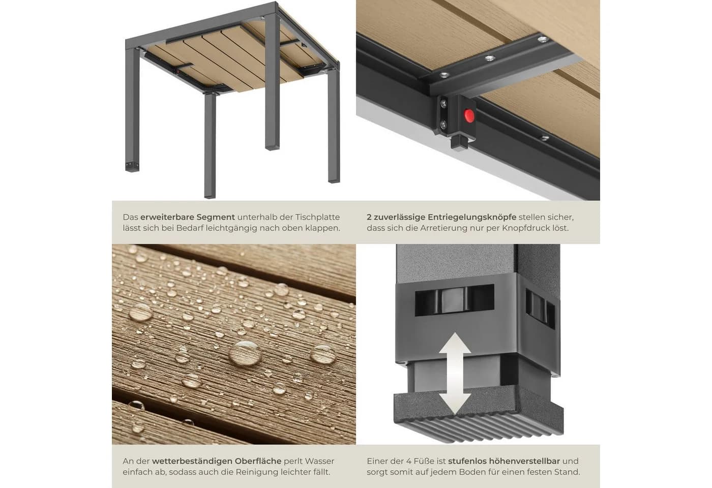 TECTAKE Gartentisch Inca aus Aluminium Schwarz/Braun ausziehbar - Bild 5
