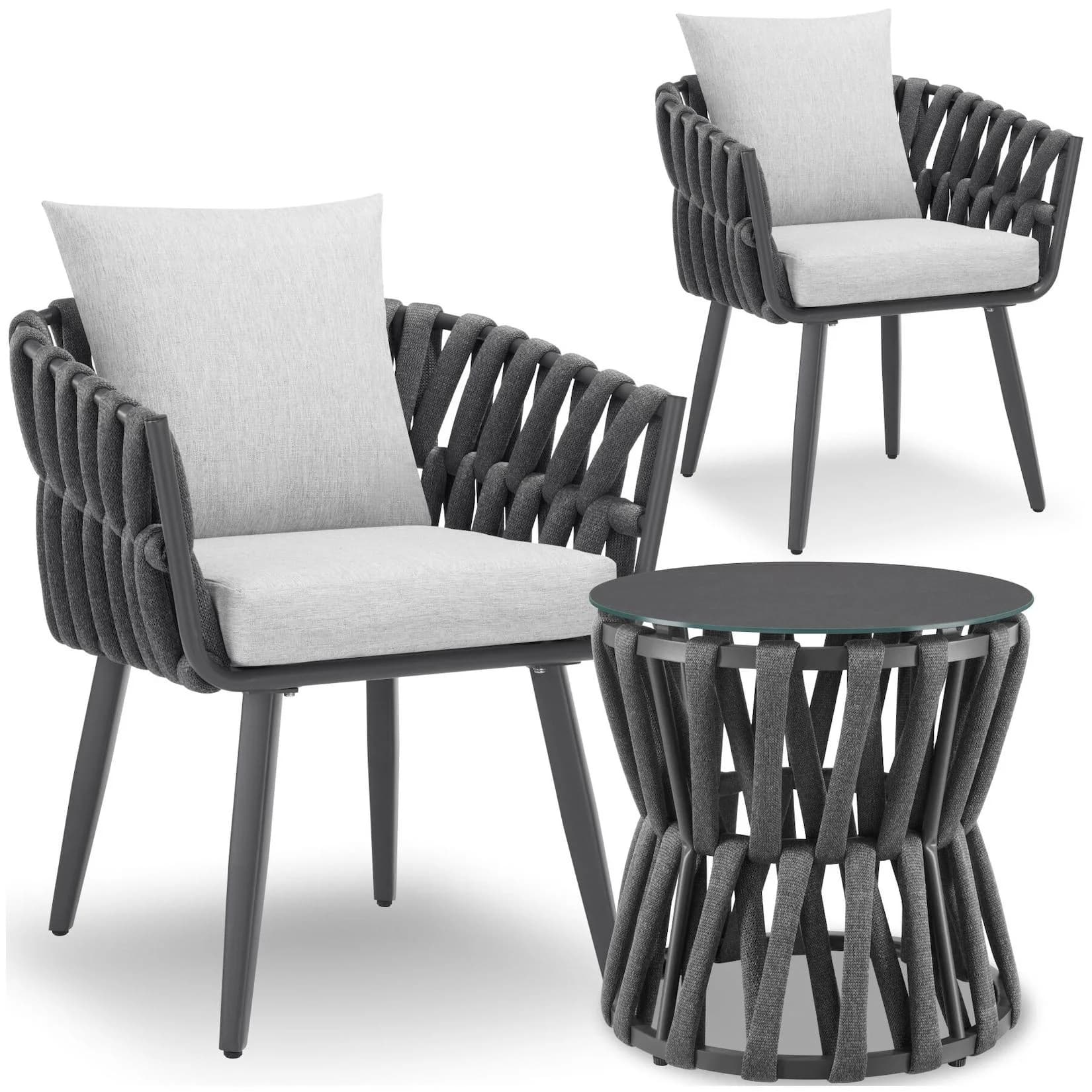 tectake Gartenlounge-Set 3-tlg. Anthrazit Aluminium mit Glasplatte