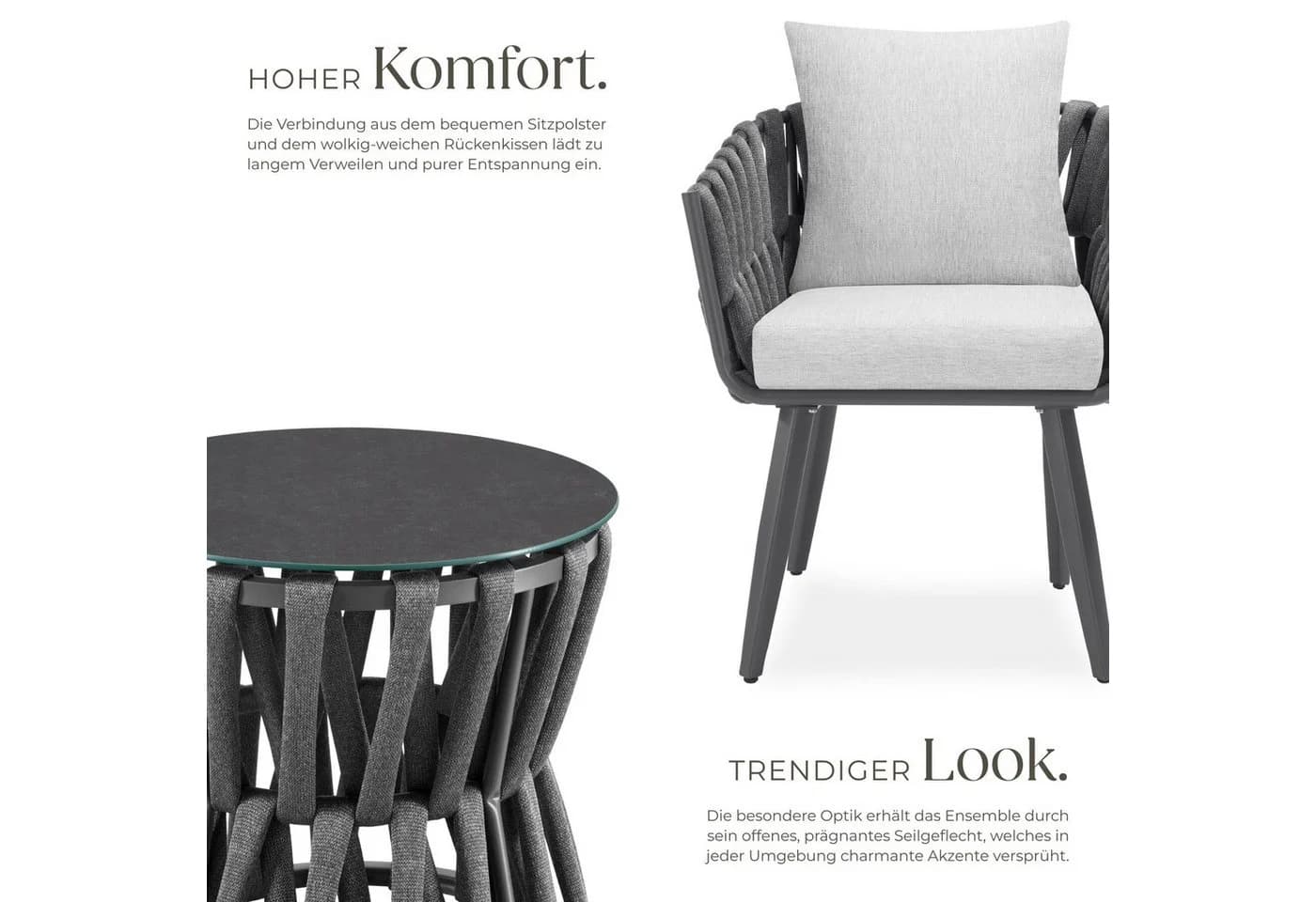 tectake Gartenlounge-Set 3-tlg. Anthrazit Aluminium mit Glasplatte - Bild 4