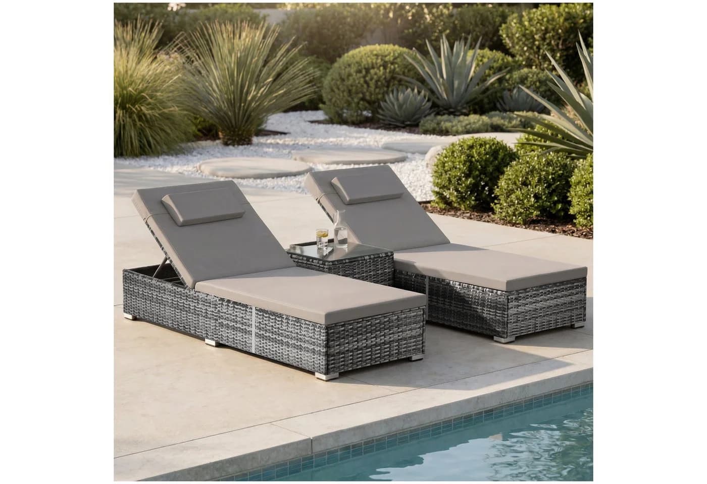 TECTAKE Rattan-Doppelliege Carbonera mit Tisch grau - Bild 2