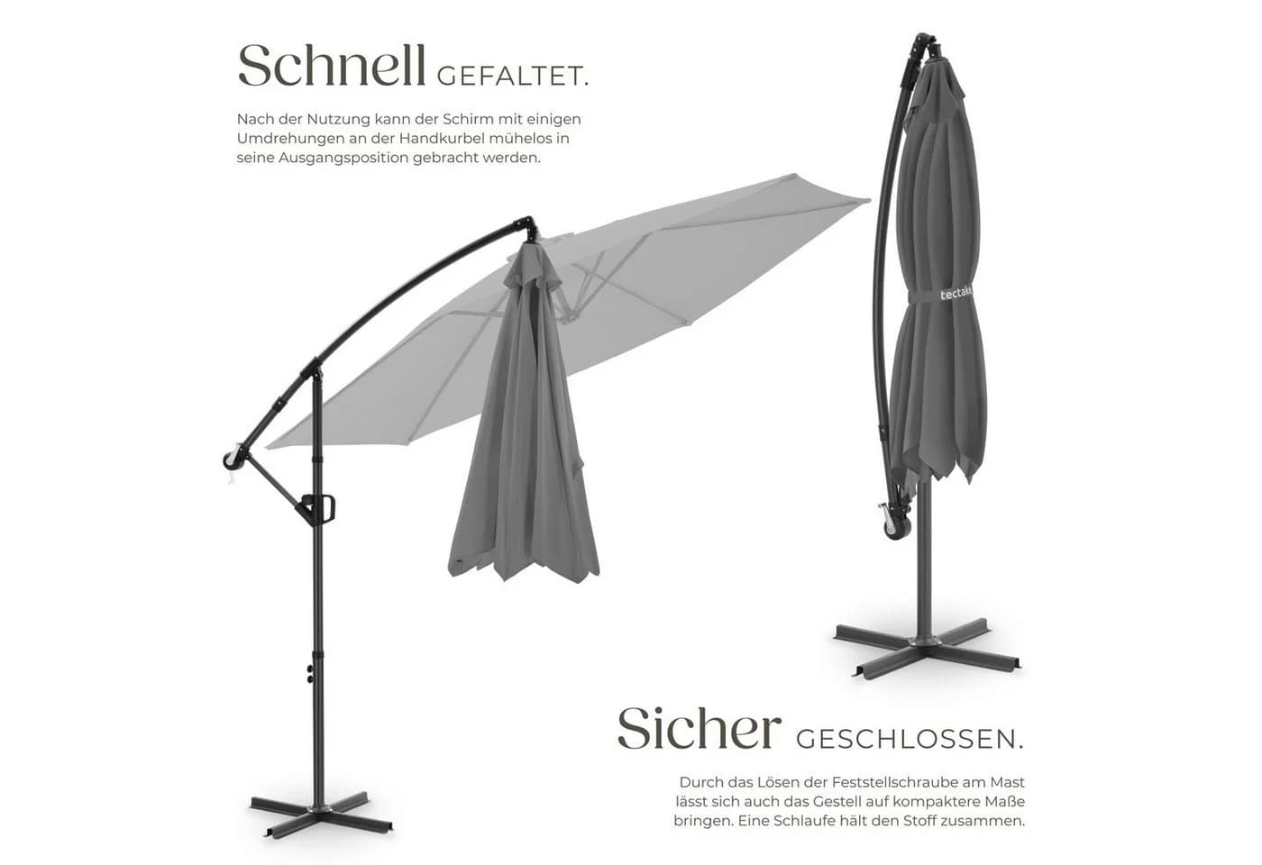 TECTAKE Ampelschirm Artemis Grau 3x3m mit Doppeldach - Bild 4