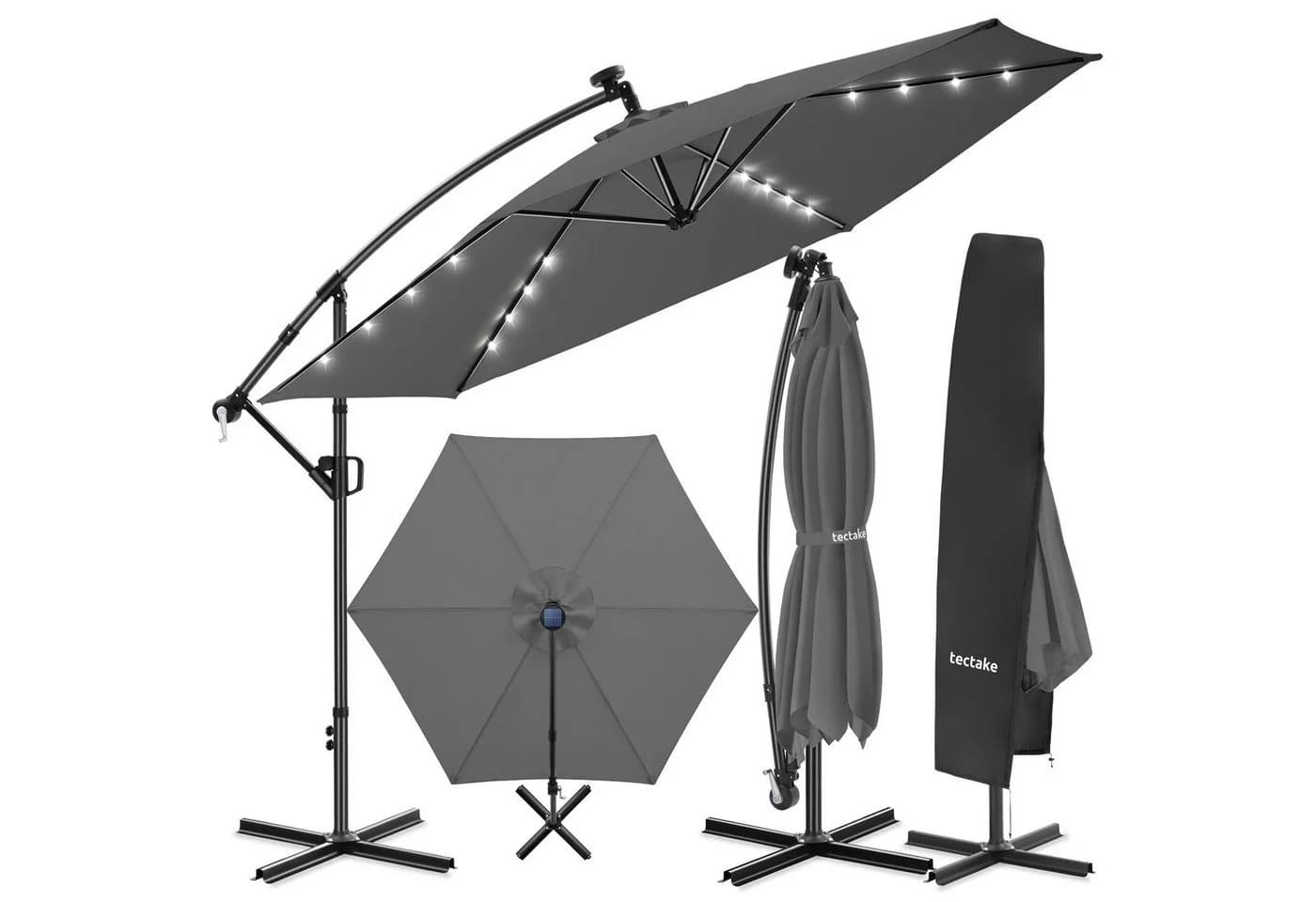 TecTake Ampelschirm 3,5x3,5m mit LED Solar-Beleuchtung & Kurbel - Bild 3