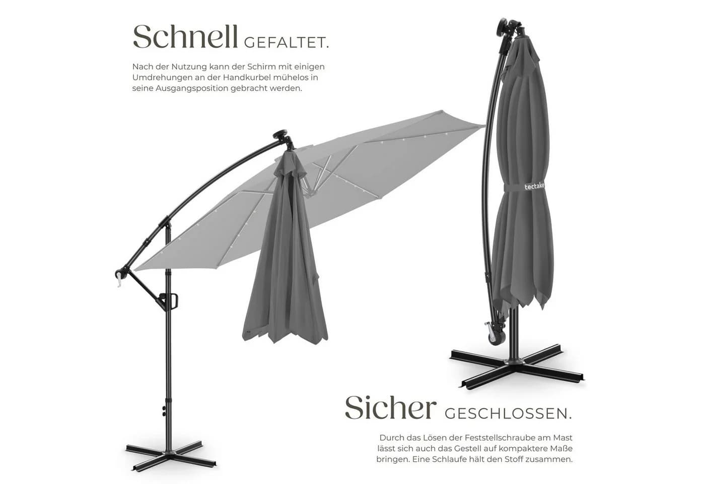 TecTake Ampelschirm 3,5x3,5m mit LED Solar-Beleuchtung & Kurbel - Bild 4