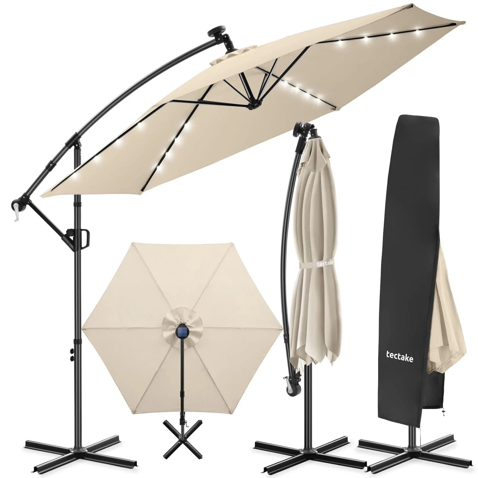 TECTAKE Ampelschirm Artemis Beige mit Solar-LED & Doppeldach
